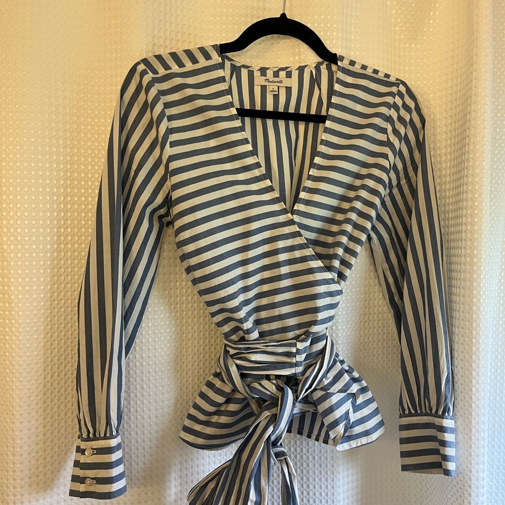 Madewell Blue Striped Wrap Top